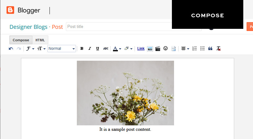 Compose view of blogger post