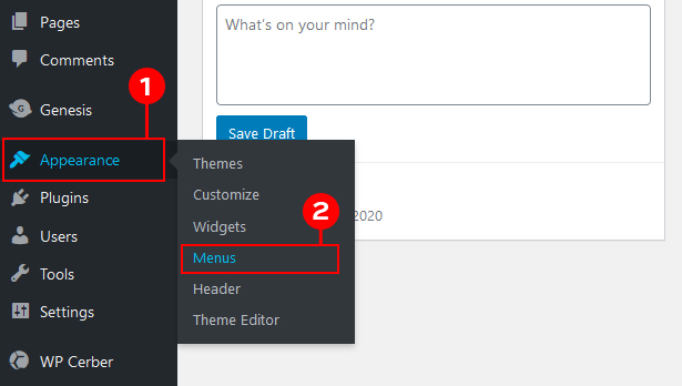 WordPress Dashboard menu option