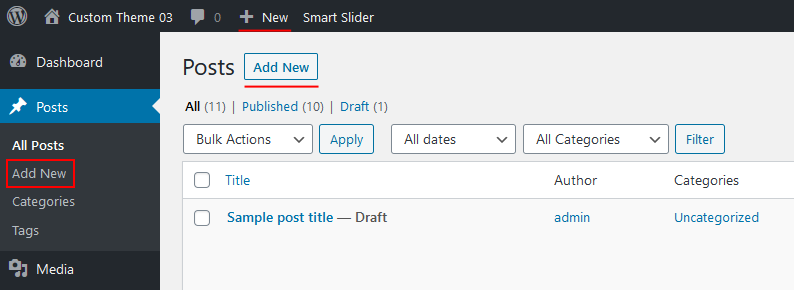 Creating  apost in wordpress - adding new post