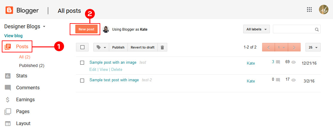 Create a post in blogger by using your blogger dashboard