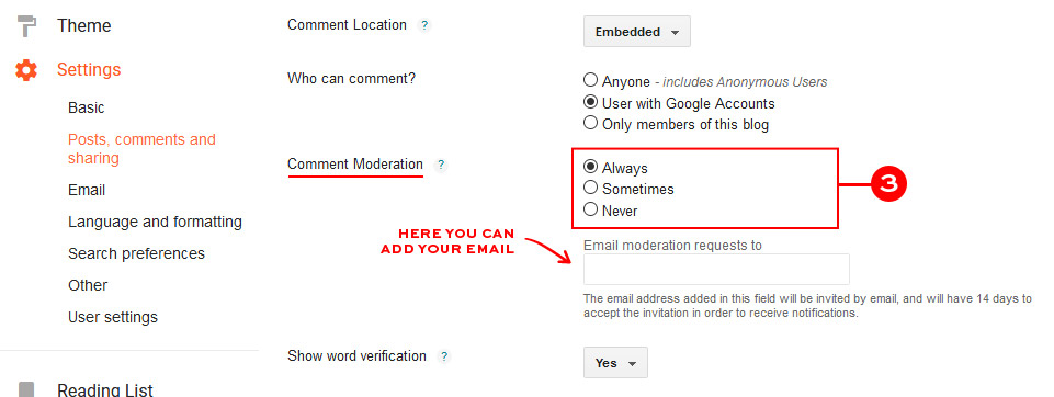 Change comments settings to moderate them