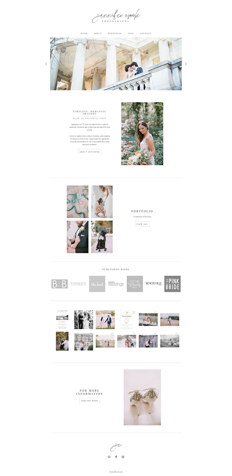 Full view of Custom Website Design Created for Jennifer Crook Photography