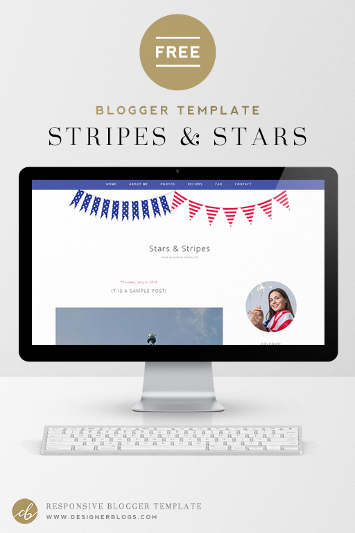 Free Customizable Blogger Template called Stars & Stripes features red, white & blue flag bunting